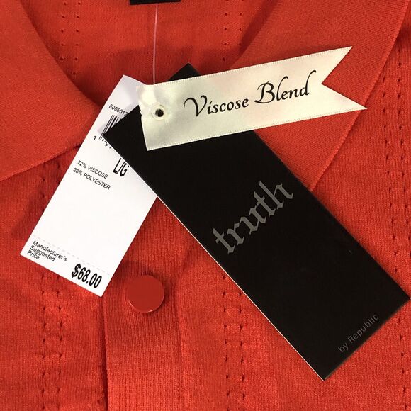 Truth by republic Men’s polo snap button Short sleeve, red orange large NWT - Picture 11 of 14